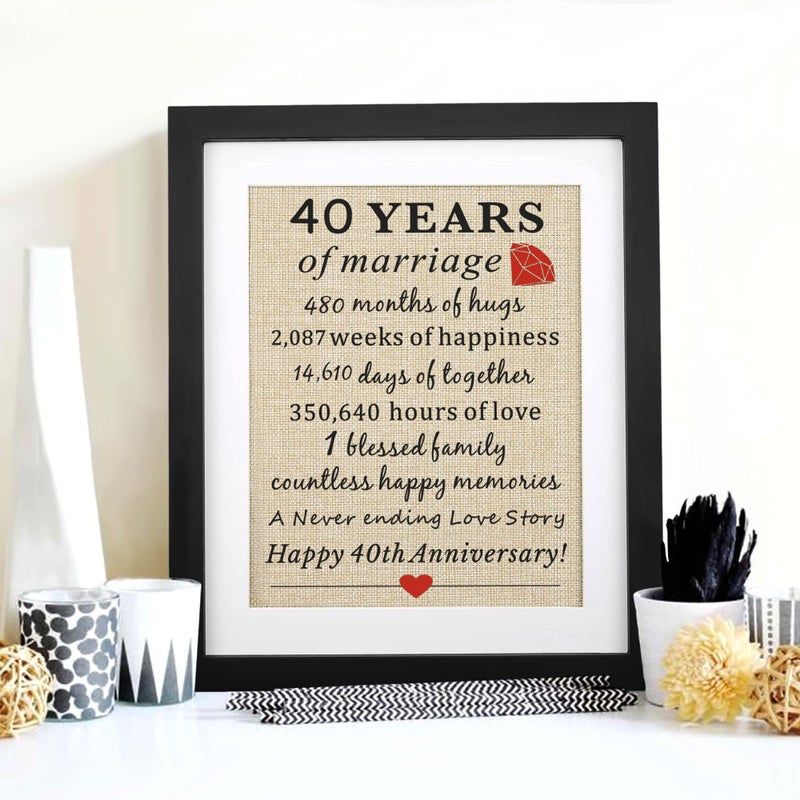 Corfara 40th Anniversary Burlap Print 11" X 13", 40 Years of Wedding Marriage, 40th Wedding Anniversary Present for Couples, Gifts for Mom Dad - Image 2